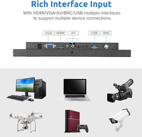 شاشة Eyoyo مقاس 12 بوصة صغيرة HDMI CCTV، شاشة LED بإطار معدني 1366x768 IPS مع دعامة حائط وجهاز تحكم عن بعد مع مكبرات صوت مدمجة بمدخل HDMI/VGA/AV/BNC للكمبيوتر الشخصي وكاميرا الأمان وRaspberry Pi in Kuwait