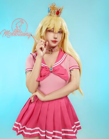 Mobbunny Women Peach Bodysuit Skirt Set With Socks Romper Onesie Button Crotch Daily Halloween Clubwear in Saudi Arabia