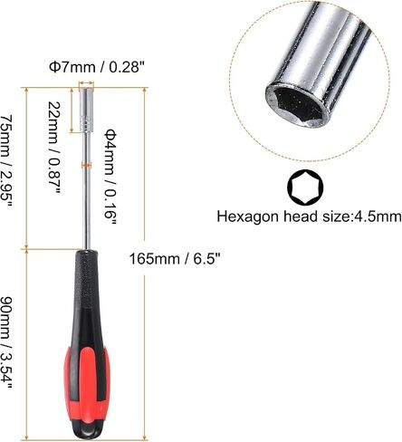 HARFINGTON Metric Nut Driver 5mm Dia 75mm Shank Non-Magnetic 6 Point Hex Socket Screwdriver with Non-Slip Handle for Tightening and Loosening Fasteners in Saudi Arabia