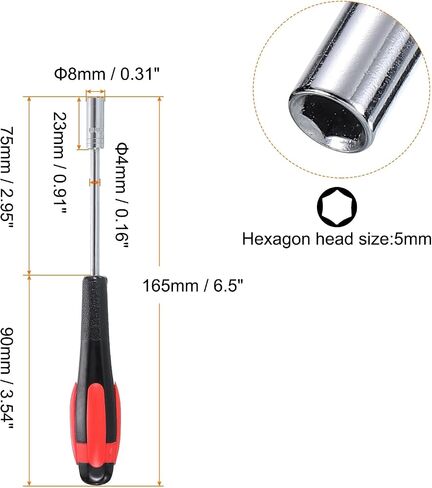HARFINGTON Metric Nut Driver 5mm Dia 75mm Shank Non-Magnetic 6 Point Hex Socket Screwdriver with Non-Slip Handle for Tightening and Loosening Fasteners in Saudi Arabia