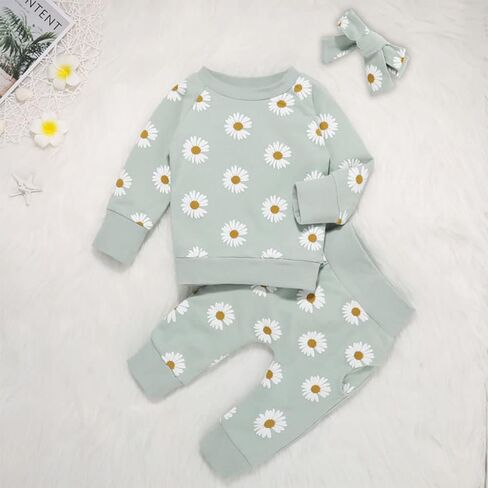 Baby Girl Clothes, 3 Pieces Long Sleeved Cute Toddler Infant Outfits Kids Tops and Pants Set in Saudi Arabia
