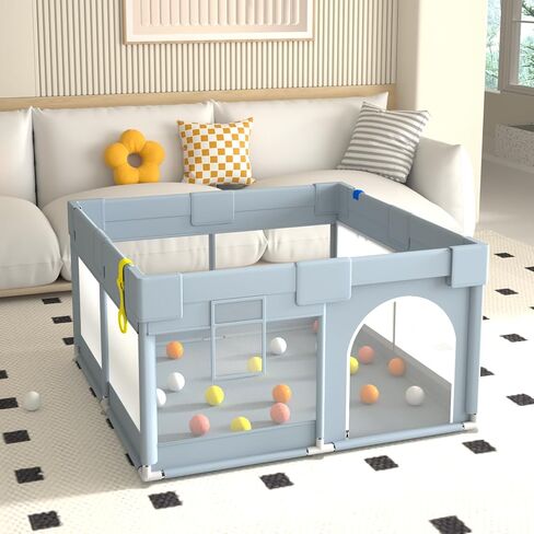 Baby Playpen,49"X49" Baby Playard for Kids and Toddlers with Gate,Kids Activity Centre Safety Play Yard,Indoor & Outdoor with Breathable Mesh，with Anti-Slip Base in Saudi Arabia