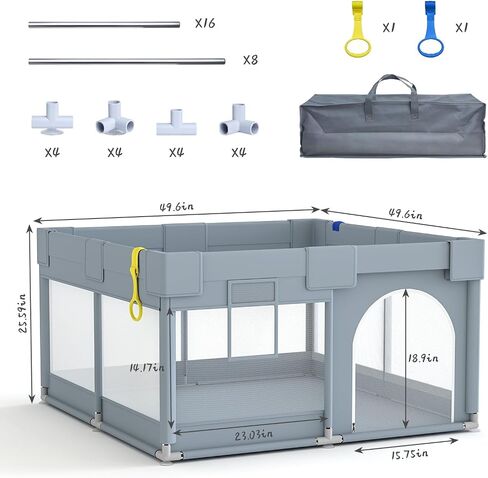 Baby Playpen,49"X49" Baby Playard for Kids and Toddlers with Gate,Kids Activity Centre Safety Play Yard,Indoor & Outdoor with Breathable Mesh，with Anti-Slip Base in Saudi Arabia