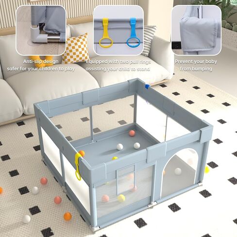 Baby Playpen,49"X49" Baby Playard for Kids and Toddlers with Gate,Kids Activity Centre Safety Play Yard,Indoor & Outdoor with Breathable Mesh，with Anti-Slip Base in Saudi Arabia