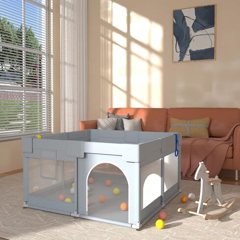 Baby Playpen,49"X49" Baby Playard for Kids and Toddlers with Gate,Kids Activity Centre Safety Play Yard,Indoor & Outdoor with Breathable Mesh，with Anti-Slip Base in Saudi Arabia