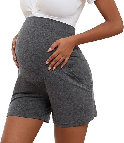 Maternity Shorts Long Maternity Lounge Pants with Pockets Over The Belly Pregnancy Shorts in Kuwait