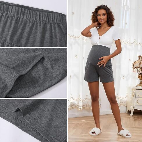 Maternity Shorts Long Maternity Lounge Pants with Pockets Over The Belly Pregnancy Shorts in Kuwait