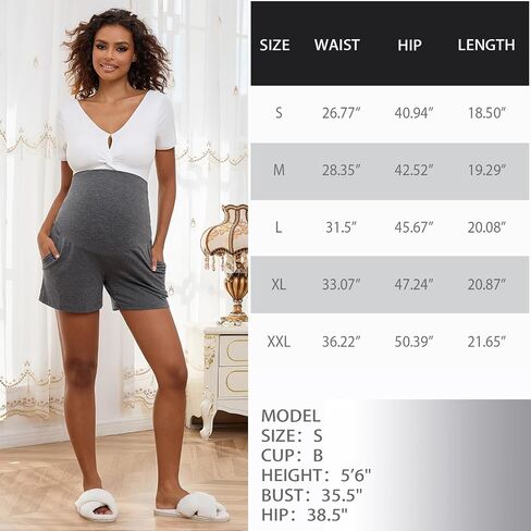 Maternity Shorts Long Maternity Lounge Pants with Pockets Over The Belly Pregnancy Shorts in Kuwait