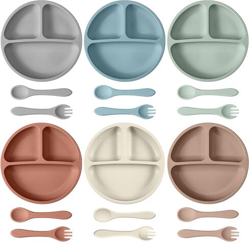 18 قطعة من أطباق شفط الأطفال الصغار، مجموعة أطباق مقسمة من السيليكون مع شوك وملاعق، أطباق أطفال مع أدوات شفط للأطفال الصغار، آمنة للاستخدام في غسالة الأطباق والميكروويف (لون المعكرون) in Kuwait