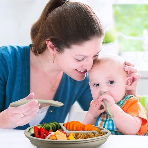 18 قطعة من أطباق شفط الأطفال الصغار، مجموعة أطباق مقسمة من السيليكون مع شوك وملاعق، أطباق أطفال مع أدوات شفط للأطفال الصغار، آمنة للاستخدام في غسالة الأطباق والميكروويف (لون المعكرون) in Kuwait