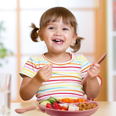 18 قطعة من أطباق شفط الأطفال الصغار، مجموعة أطباق مقسمة من السيليكون مع شوك وملاعق، أطباق أطفال مع أدوات شفط للأطفال الصغار، آمنة للاستخدام في غسالة الأطباق والميكروويف (لون المعكرون) in Kuwait