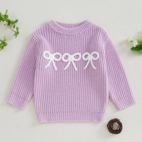 Infant Newborn Baby Girl Cute Long Sleeve Bow Embroidery Chunky Knitted Sweater Toddler Fall Winter Outfits in Saudi Arabia