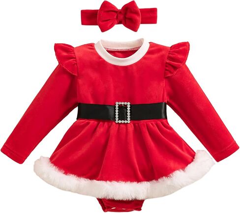 Baby Girl Christmas Dress Santa Claus Newborn Onesie Romper Dress My First Christmas Outfit Winter Clothes in Kuwait
