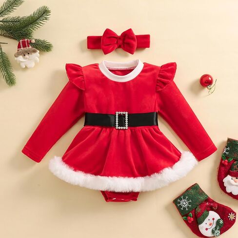 Baby Girl Christmas Dress Santa Claus Newborn Onesie Romper Dress My First Christmas Outfit Winter Clothes in Kuwait