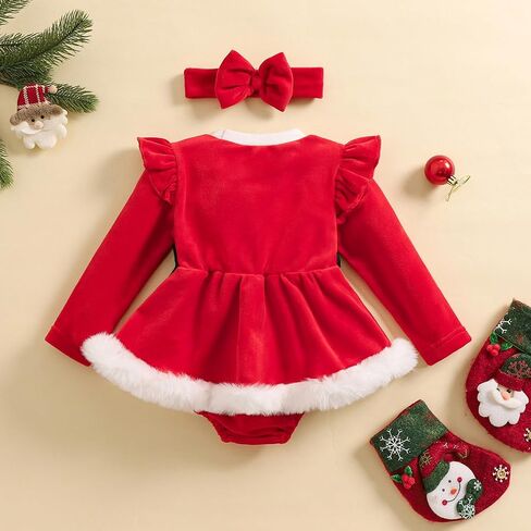 Baby Girl Christmas Dress Santa Claus Newborn Onesie Romper Dress My First Christmas Outfit Winter Clothes in Kuwait