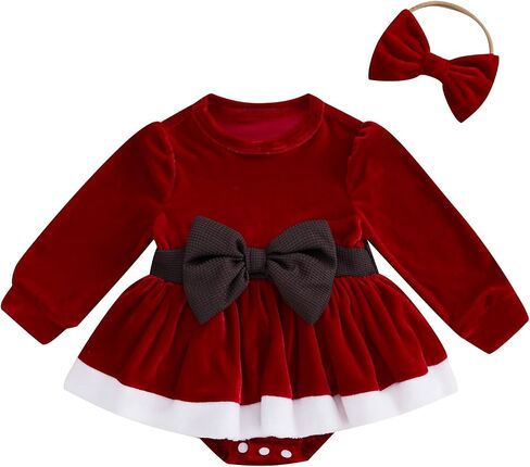 Baby Girl Christmas Dress Santa Claus Newborn Onesie Romper Dress My First Christmas Outfit Winter Clothes in Kuwait