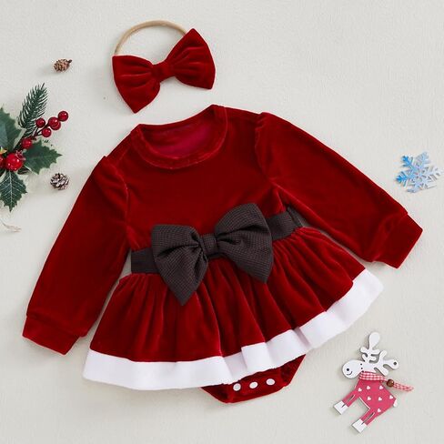 Baby Girl Christmas Dress Santa Claus Newborn Onesie Romper Dress My First Christmas Outfit Winter Clothes in Kuwait