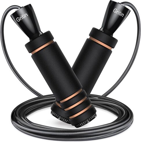 Gritin Skipping Rope, Speed Jump Rope Non-Slip Memory Foam Handle Tangle-free Adjustable Rope with Rapid Ball Bearings Fitness Workouts Fat Burning Exercises for Adults-black in Saudi Arabia