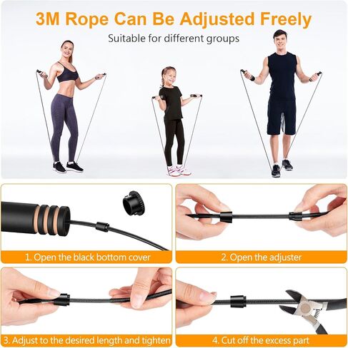 Gritin Skipping Rope, Speed Jump Rope Non-Slip Memory Foam Handle Tangle-free Adjustable Rope with Rapid Ball Bearings Fitness Workouts Fat Burning Exercises for Adults-black in Saudi Arabia
