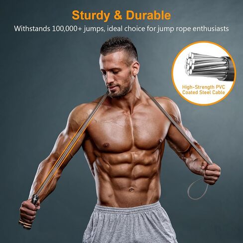 Gritin Skipping Rope, Speed Jump Rope Non-Slip Memory Foam Handle Tangle-free Adjustable Rope with Rapid Ball Bearings Fitness Workouts Fat Burning Exercises for Adults-black in Saudi Arabia