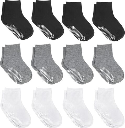 Debra Weitzner Toddler Socks With Grips - 12 Pairs Crew Cotton Grip Socks for Baby Boys Girls Infant's and Kids 6-M - 7 years in Saudi Arabia