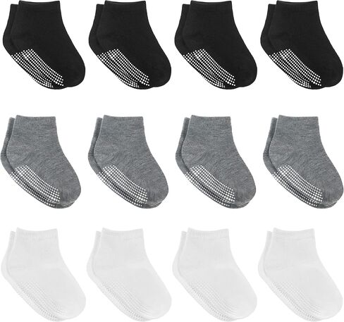 Debra Weitzner Toddler Socks With Grips - 12 Pairs Crew Cotton Grip Socks for Baby Boys Girls Infant's and Kids 6-M - 7 years in Saudi Arabia