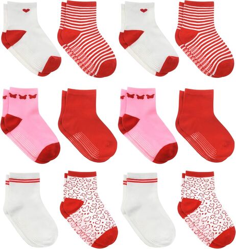 Debra Weitzner Toddler Socks With Grips - 12 Pairs Crew Cotton Grip Socks for Baby Boys Girls Infant's and Kids 6-M - 7 years in Saudi Arabia