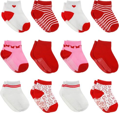 Debra Weitzner Toddler Socks With Grips - 12 Pairs Crew Cotton Grip Socks for Baby Boys Girls Infant's and Kids 6-M - 7 years in Saudi Arabia