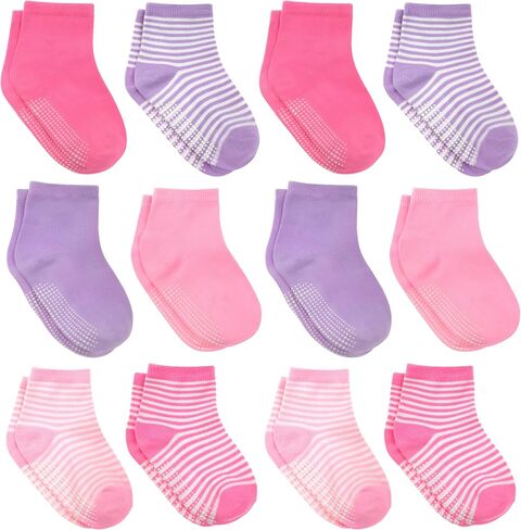 Debra Weitzner Toddler Socks With Grips - 12 Pairs Crew Cotton Grip Socks for Baby Boys Girls Infant's and Kids 6-M - 7 years in Saudi Arabia