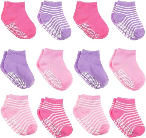 Debra Weitzner Toddler Socks With Grips - 12 Pairs Crew Cotton Grip Socks for Baby Boys Girls Infant's and Kids 6-M - 7 years in Saudi Arabia