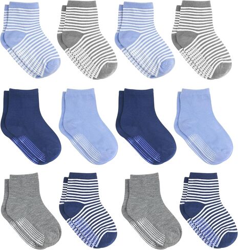 Debra Weitzner Toddler Socks With Grips - 12 Pairs Crew Cotton Grip Socks for Baby Boys Girls Infant's and Kids 6-M - 7 years in Saudi Arabia
