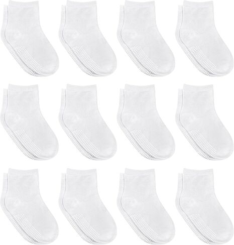 Debra Weitzner Toddler Socks With Grips - 12 Pairs Crew Cotton Grip Socks for Baby Boys Girls Infant's and Kids 6-M - 7 years in Saudi Arabia