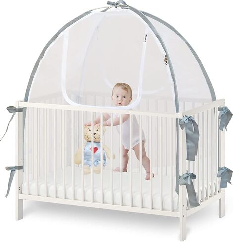 Baby Crib Tent Safety Net, Durable Strong Self-Locking Zippers, Protects from Climbing Out and, Insects, Mosquitoes, Installs with Rods (Crib 52.25" - 28.25") in Saudi Arabia