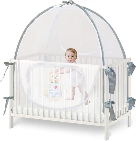 Baby Crib Tent Safety Net, Durable Strong Self-Locking Zippers, Protects from Climbing Out and, Insects, Mosquitoes, Installs with Rods (Crib 52.25" - 28.25") in Saudi Arabia