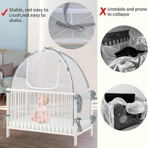 Baby Crib Tent Safety Net, Durable Strong Self-Locking Zippers, Protects from Climbing Out and, Insects, Mosquitoes, Installs with Rods (Crib 52.25" - 28.25") in Saudi Arabia