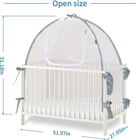 Baby Crib Tent Safety Net, Durable Strong Self-Locking Zippers, Protects from Climbing Out and, Insects, Mosquitoes, Installs with Rods (Crib 52.25" - 28.25") in Saudi Arabia