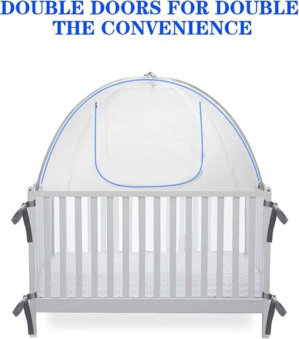 Baby Crib Tent Safety Net, Durable Strong Self-Locking Zippers, Protects from Climbing Out and, Insects, Mosquitoes, Installs with Rods (Crib 52.25" - 28.25") in Saudi Arabia