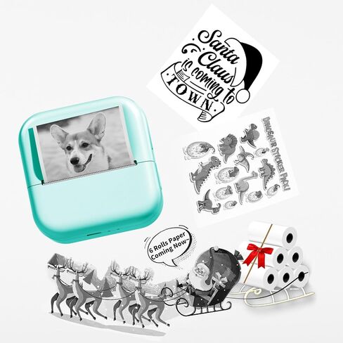 Zodzi Mini Sticker Printer, Bluetooth Pocket Printer with 6 Rolls Self-Adhesive Paper(Only Green-6rolls is Sticker), Portable Thermal Printer for iOS&Android, Note Buddy Photo Printer Print Pod,Green in Saudi Arabia