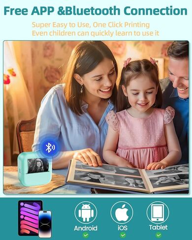 Zodzi Mini Sticker Printer, Bluetooth Pocket Printer with 6 Rolls Self-Adhesive Paper(Only Green-6rolls is Sticker), Portable Thermal Printer for iOS&Android, Note Buddy Photo Printer Print Pod,Green in Saudi Arabia