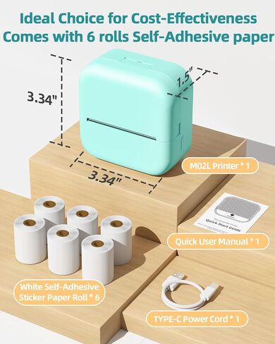 Zodzi Mini Sticker Printer, Bluetooth Pocket Printer with 6 Rolls Self-Adhesive Paper(Only Green-6rolls is Sticker), Portable Thermal Printer for iOS&Android, Note Buddy Photo Printer Print Pod,Green in Saudi Arabia