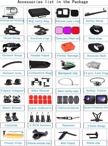 68-in-1 Accessory Kit for GoPro Hero 7 6 5 Black GoPro7 Action Camera Filter Frame Waterproof Housing Case Bundle 60A in Saudi Arabia