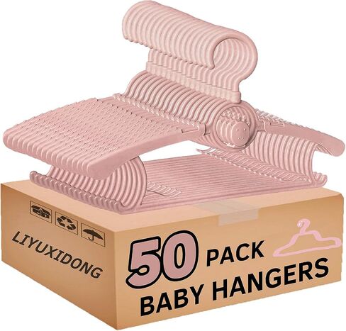 Baby Nursery Closet Hangers, 360° Swivel Hook Kids Hangers, Non-Slip Plastic Infant Hangers, 50pcs Pink 11-14.5" Adjustable Baby Clothes Hangers for Girl Boy Toddler Child Hangers in Saudi Arabia