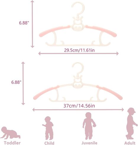 Baby Nursery Closet Hangers, 360° Swivel Hook Kids Hangers, Non-Slip Plastic Infant Hangers, 50pcs Pink 11-14.5" Adjustable Baby Clothes Hangers for Girl Boy Toddler Child Hangers in Saudi Arabia