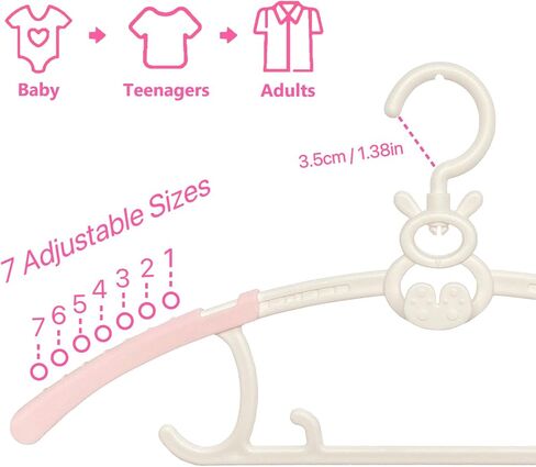 Baby Nursery Closet Hangers, 360° Swivel Hook Kids Hangers, Non-Slip Plastic Infant Hangers, 50pcs Pink 11-14.5" Adjustable Baby Clothes Hangers for Girl Boy Toddler Child Hangers in Saudi Arabia