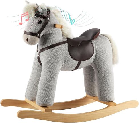 Rock My Baby Rocking Horse, Dark Brown Horse Rocker for Toddlers 18M+, Plush Ride on Horse Toy with Realistic Sound,Soft Stuffed Filling, CPC Certified in Saudi Arabia