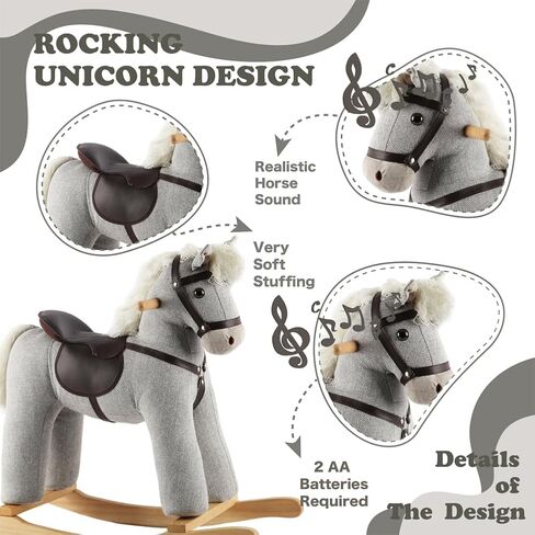 Rock My Baby Rocking Horse, Dark Brown Horse Rocker for Toddlers 18M+, Plush Ride on Horse Toy with Realistic Sound,Soft Stuffed Filling, CPC Certified in Saudi Arabia