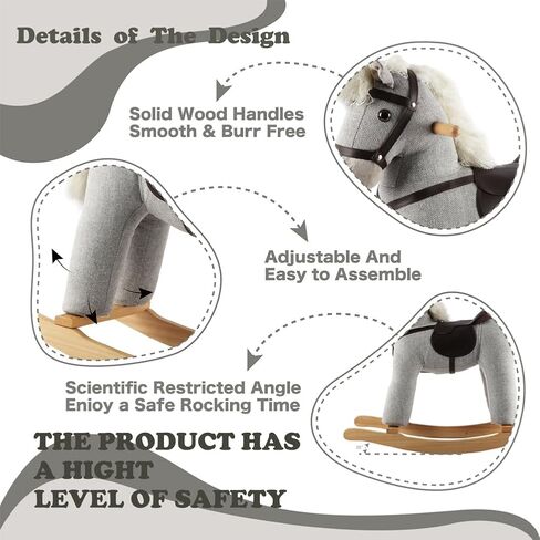 Rock My Baby Rocking Horse, Dark Brown Horse Rocker for Toddlers 18M+, Plush Ride on Horse Toy with Realistic Sound,Soft Stuffed Filling, CPC Certified in Saudi Arabia