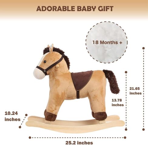 Rock My Baby Rocking Horse, Dark Brown Horse Rocker for Toddlers 18M+, Plush Ride on Horse Toy with Realistic Sound,Soft Stuffed Filling, CPC Certified in Kuwait