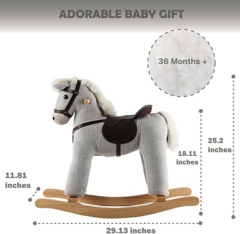 Rock My Baby Rocking Horse, Dark Brown Horse Rocker for Toddlers 18M+, Plush Ride on Horse Toy with Realistic Sound,Soft Stuffed Filling, CPC Certified in Saudi Arabia