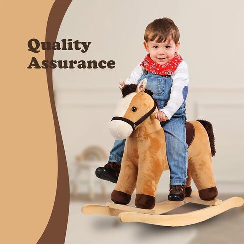 Rock My Baby Rocking Horse, Dark Brown Horse Rocker for Toddlers 18M+, Plush Ride on Horse Toy with Realistic Sound,Soft Stuffed Filling, CPC Certified in Kuwait